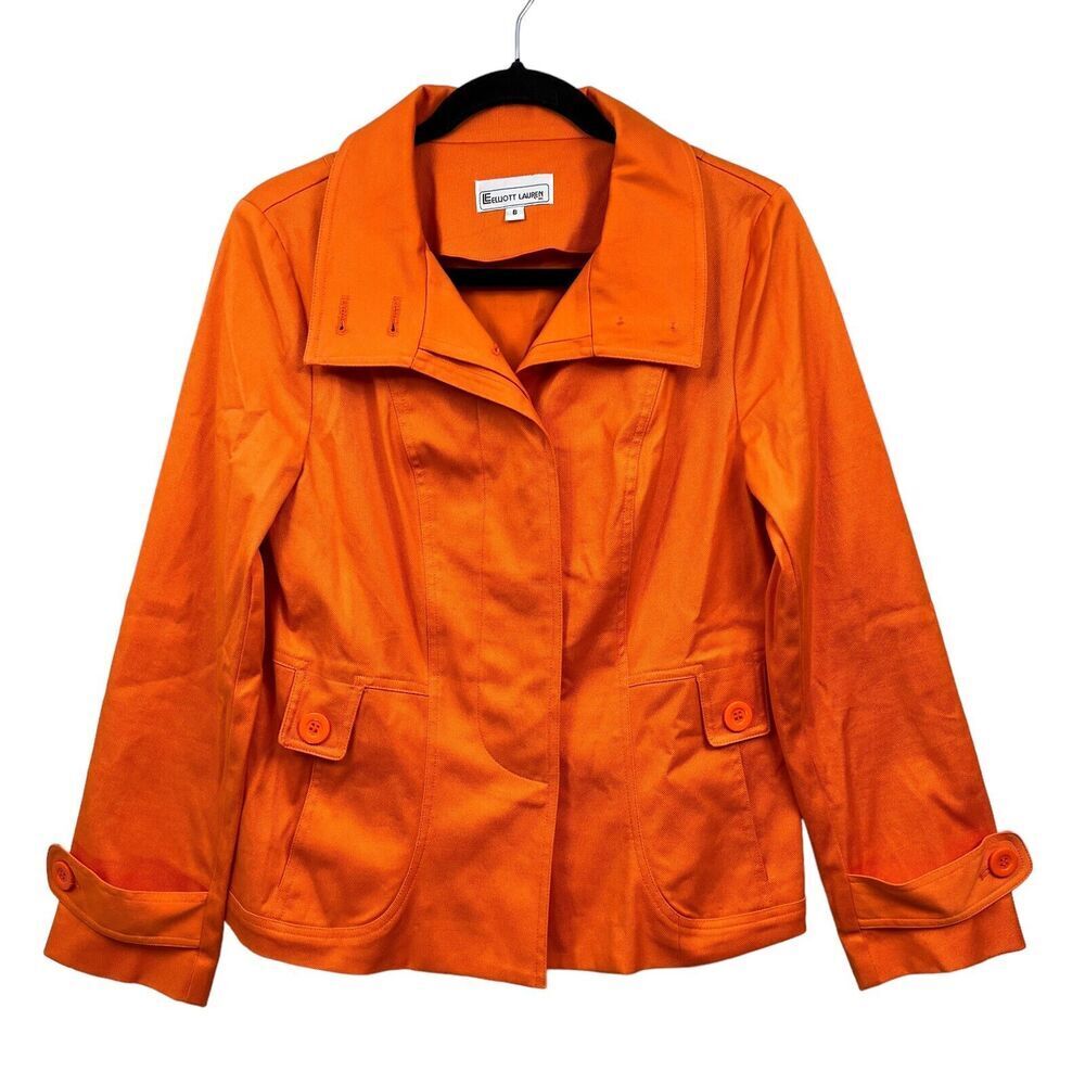 Elliott Lauren Womens Jacket Collared Button Side Pockets Lightweight Orange 6*